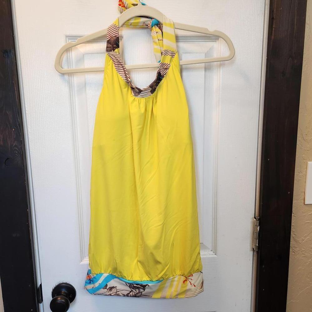 Hapari Yellow Halter Swim Top with Floral Trim Size M (8-10)
